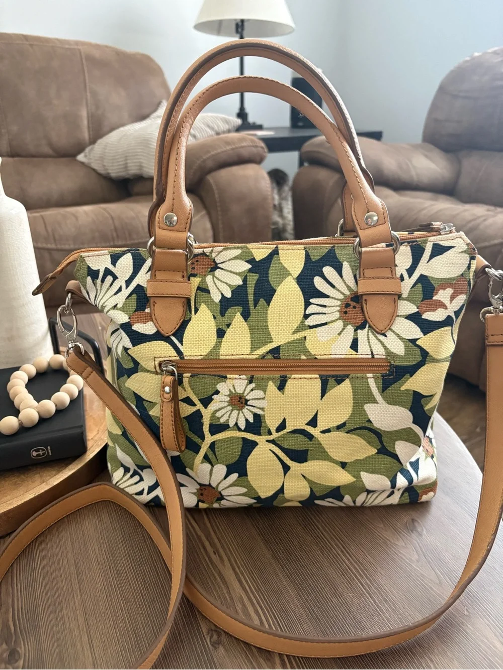 Floral Canvas Satchel with Tan Trim by Relic by Fossil